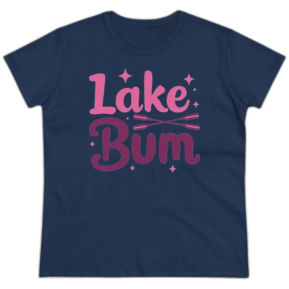 Lake Bum Text and Oars Design Ladies Tee in Navy