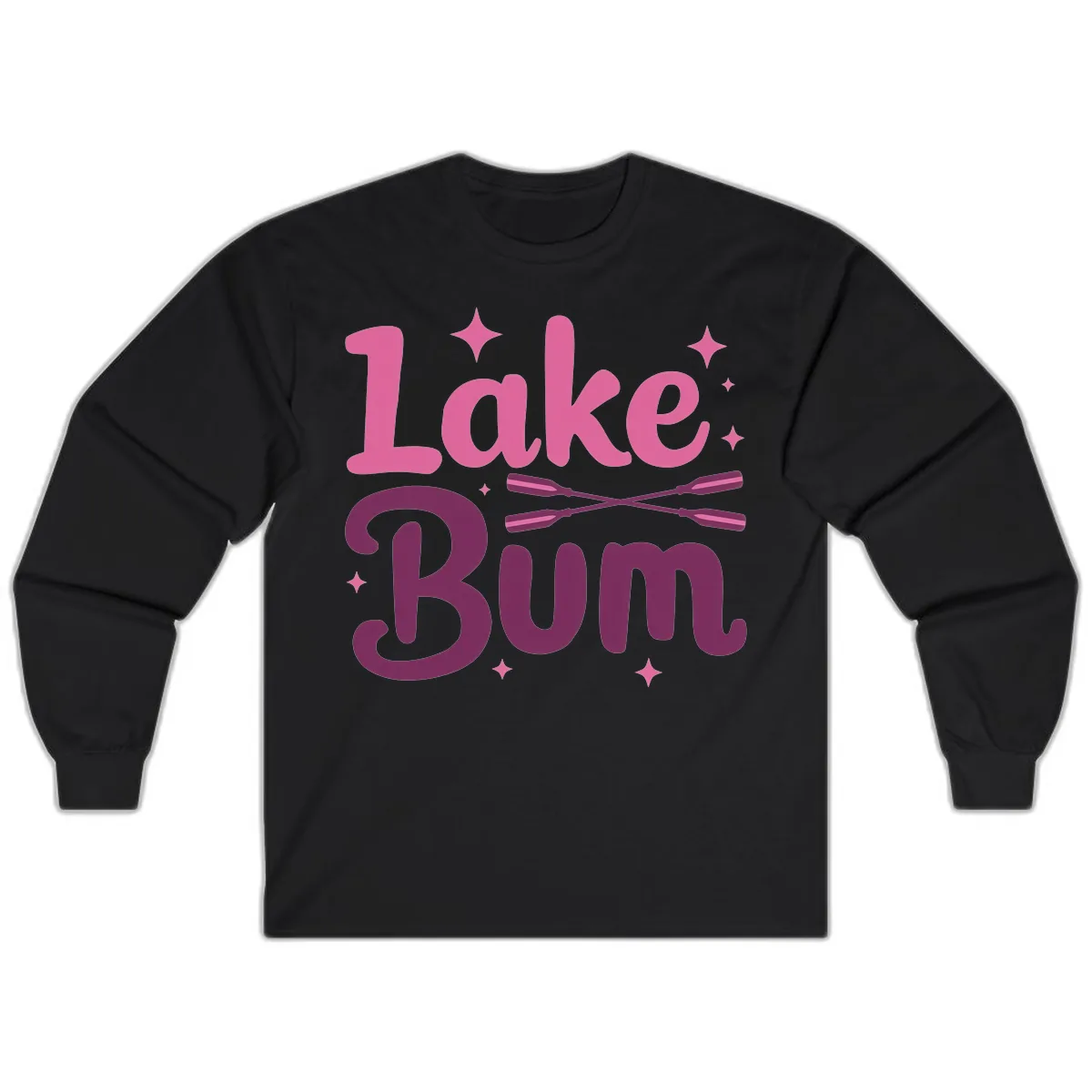 Lake Bum Text and Oars Design Long Sleeve in Black