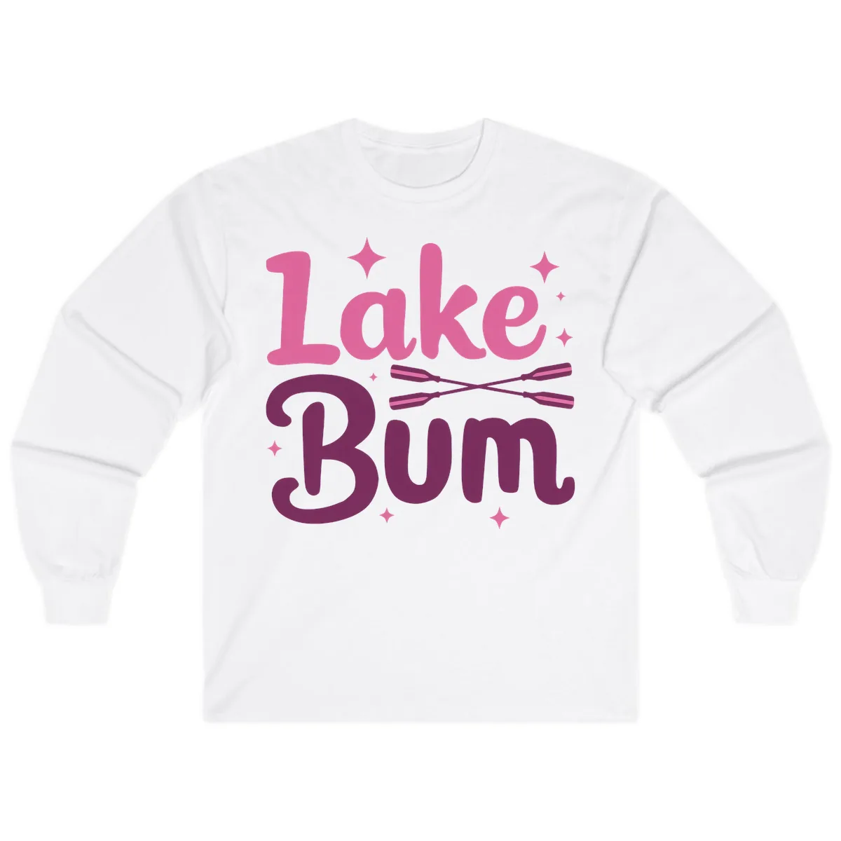 Lake Bum Text and Oars Design Long Sleeve in White