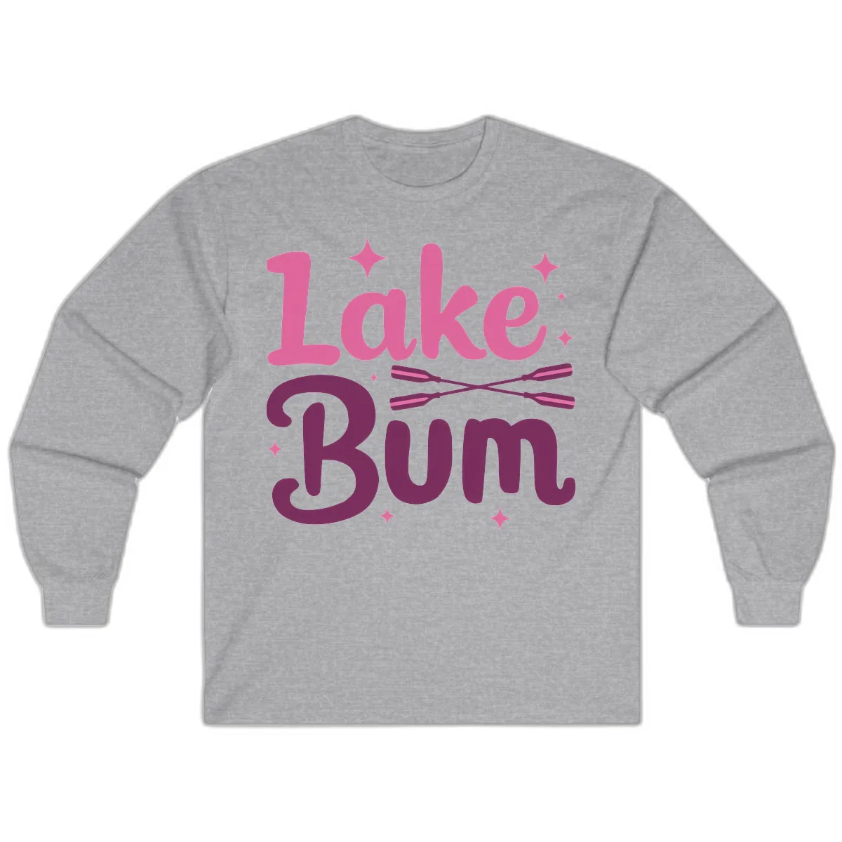 Lake Bum Text and Oars Design Long Sleeve in Sport Grey