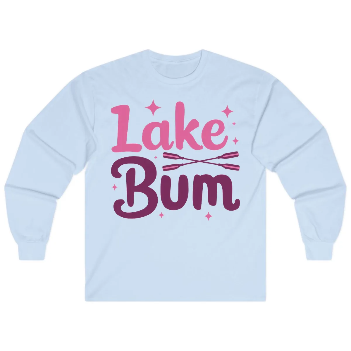 Lake Bum Text and Oars Design Long Sleeve in Light Blue