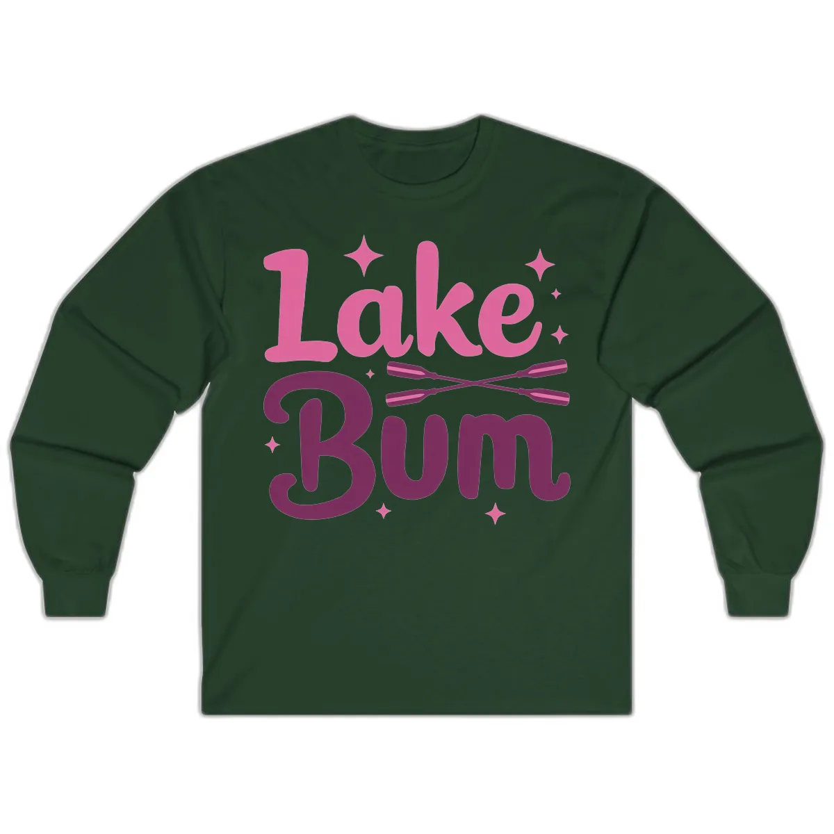 Lake Bum Text and Oars Design Long Sleeve in Forest Green