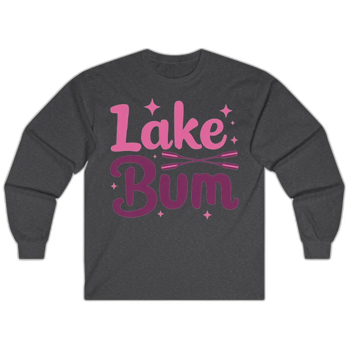 Lake Bum Text and Oars Design Long Sleeve in Dark Heather