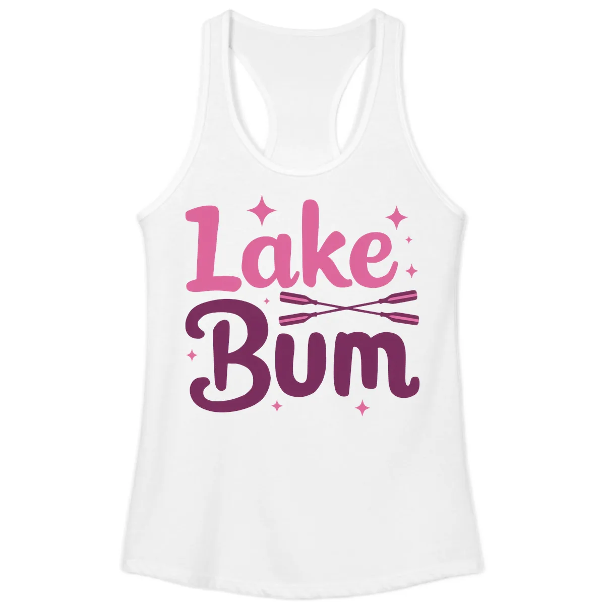 Lake Bum Text and Oars Design Ladies Tank in White