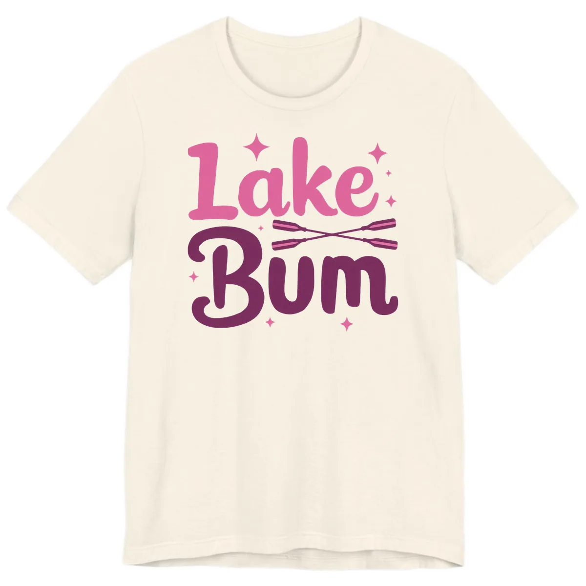 Lake Bum Text and Oars Design Premium T-Shirt in Natural