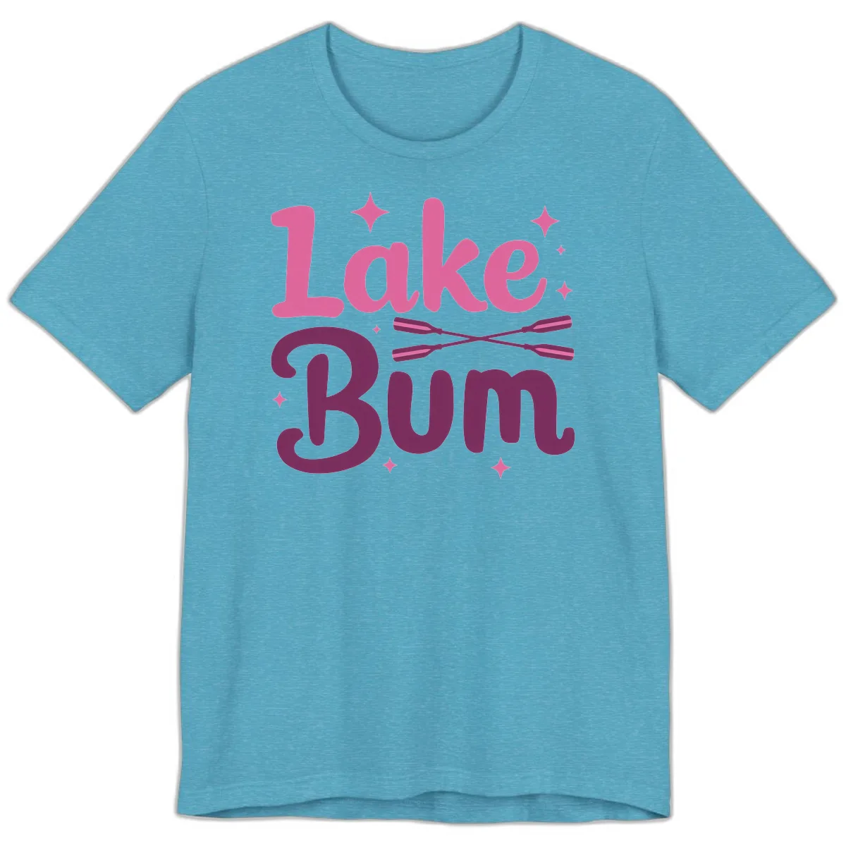 Lake Bum Text and Oars Design Premium T-Shirt in Heather Aqua