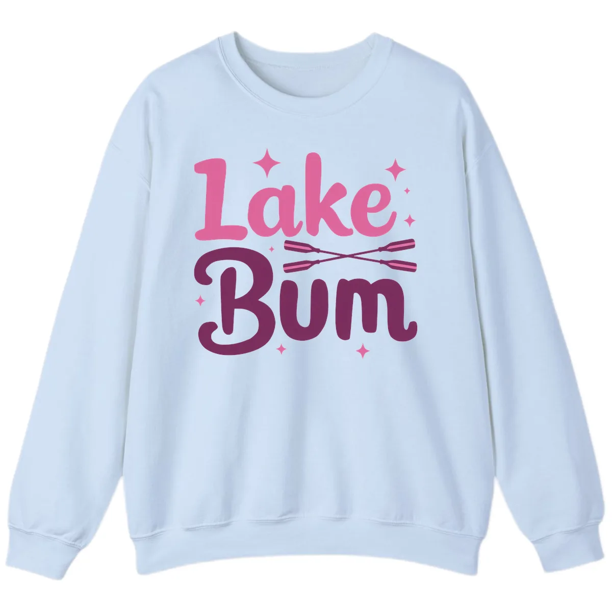 Lake Bum Text and Oars Design Sweatshirt in Light Blue