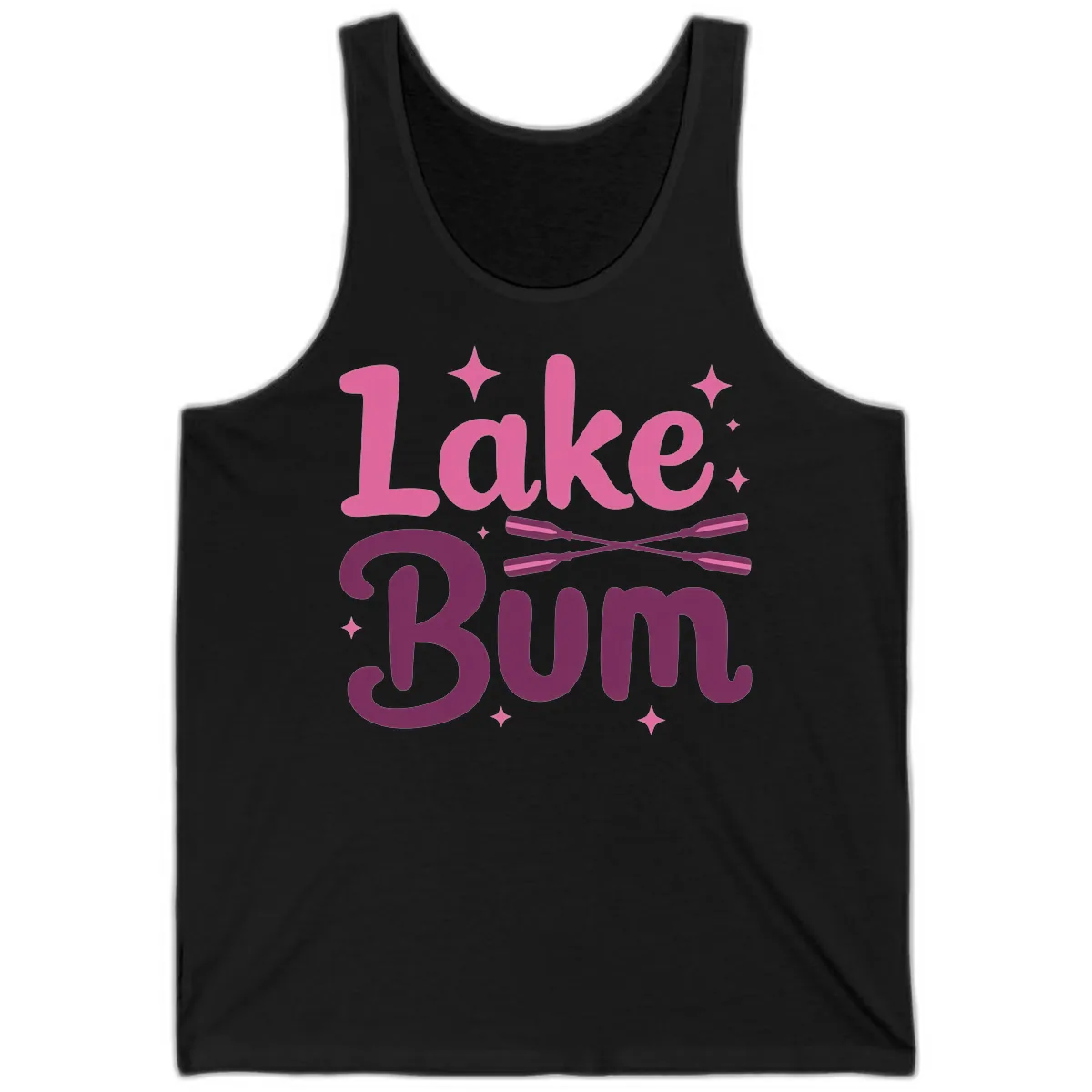 Lake Bum Text and Oars Design Tank in Black
