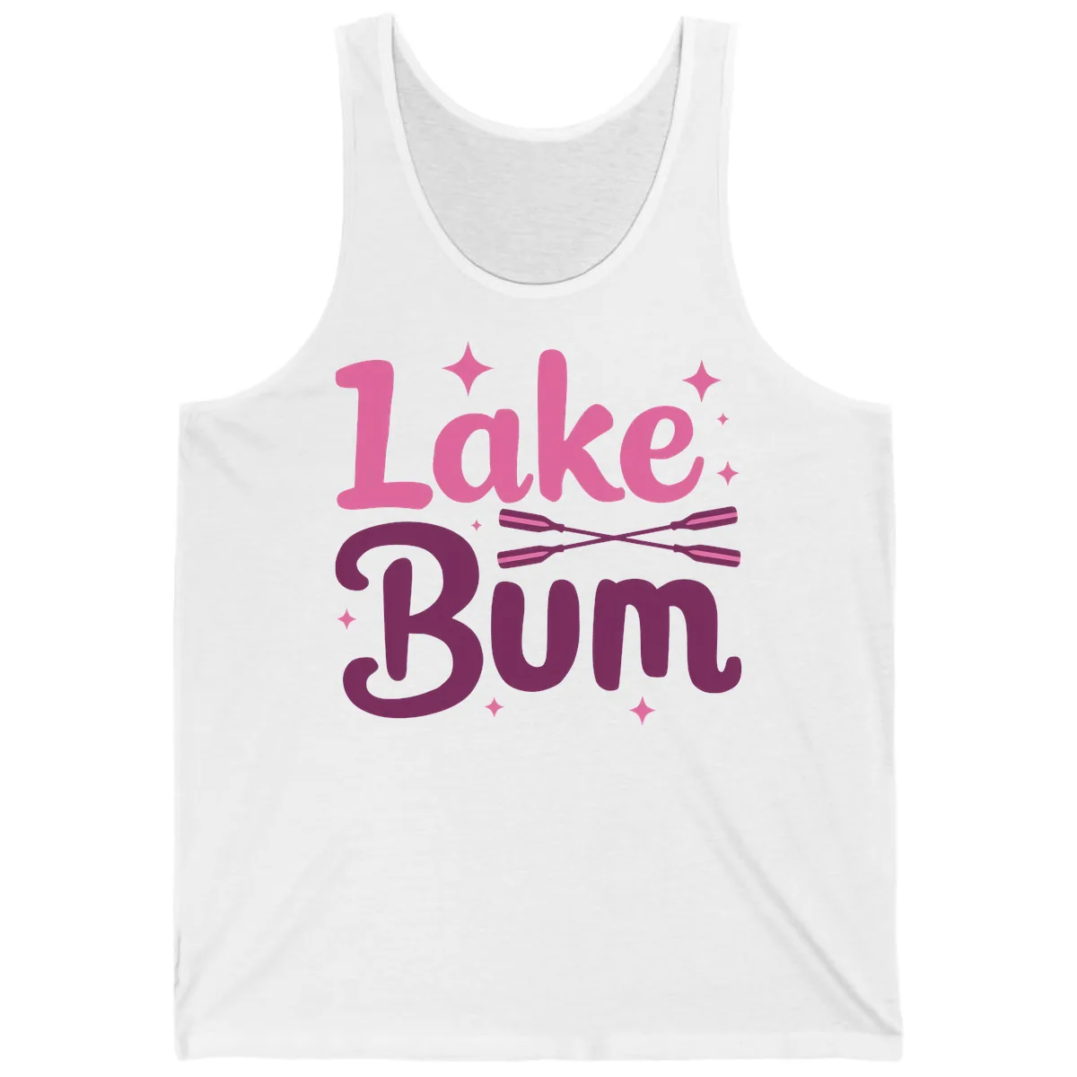 Lake Bum Text and Oars Design Tank in White