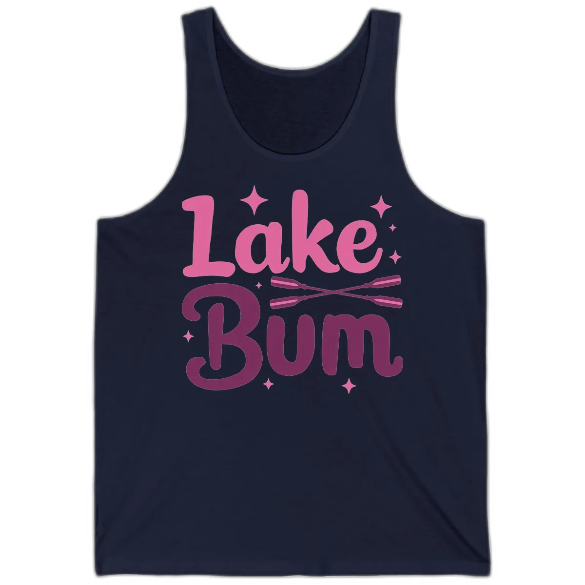 Lake Bum Text and Oars Design Tank in Navy