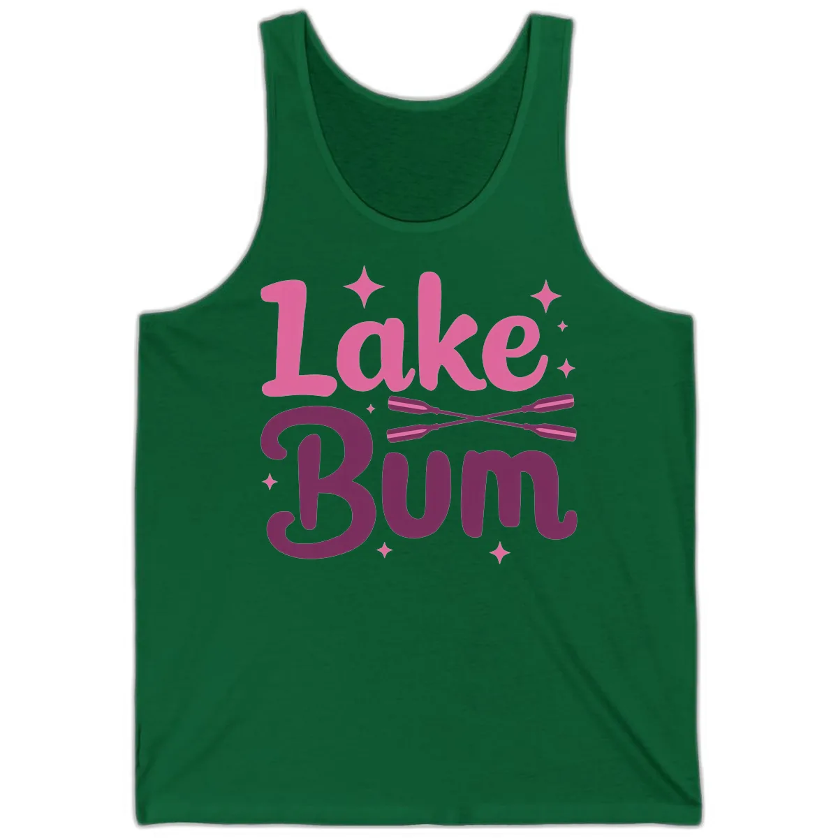Lake Bum Text and Oars Design Tank in Kelly