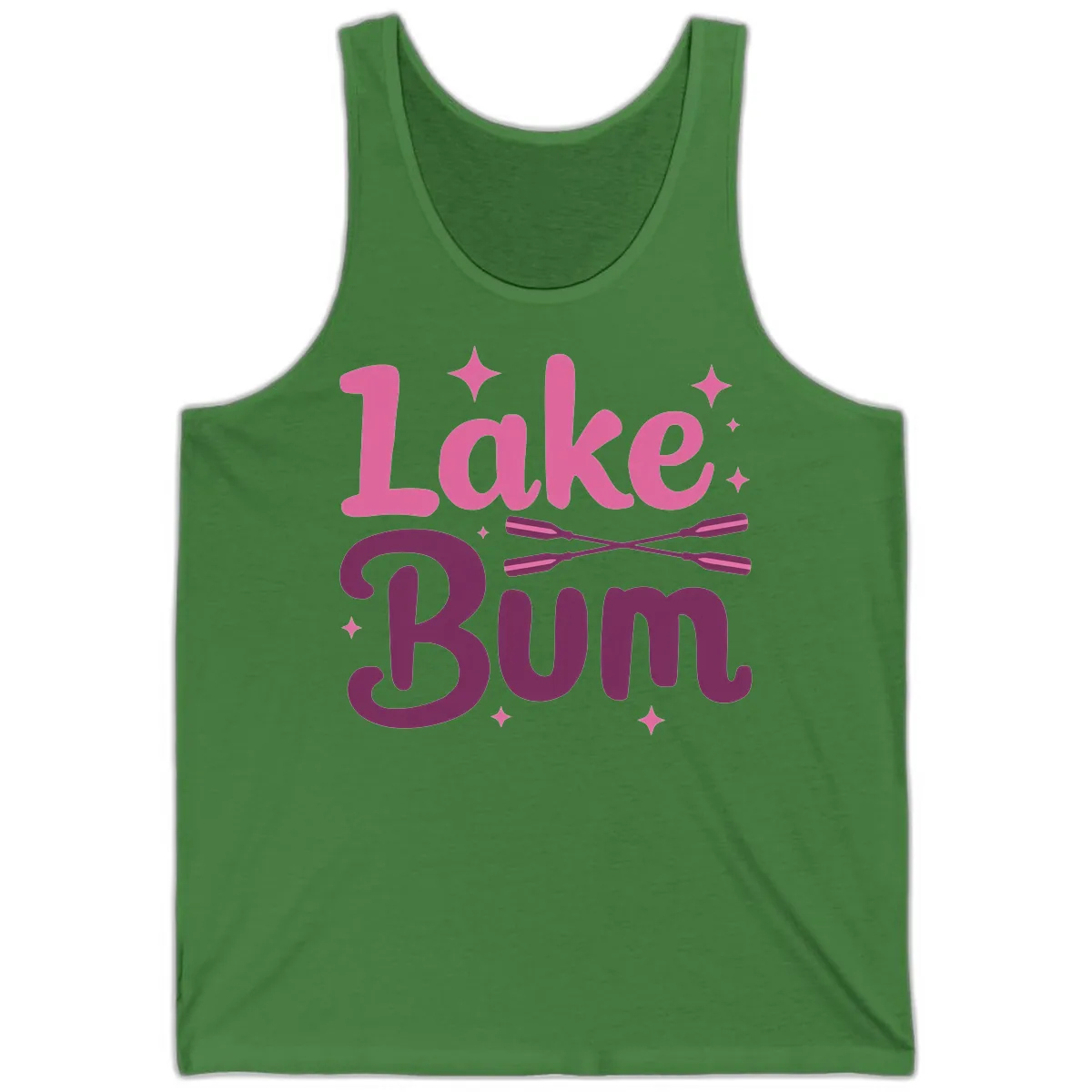 Lake Bum Text and Oars Design Tank in Leaf