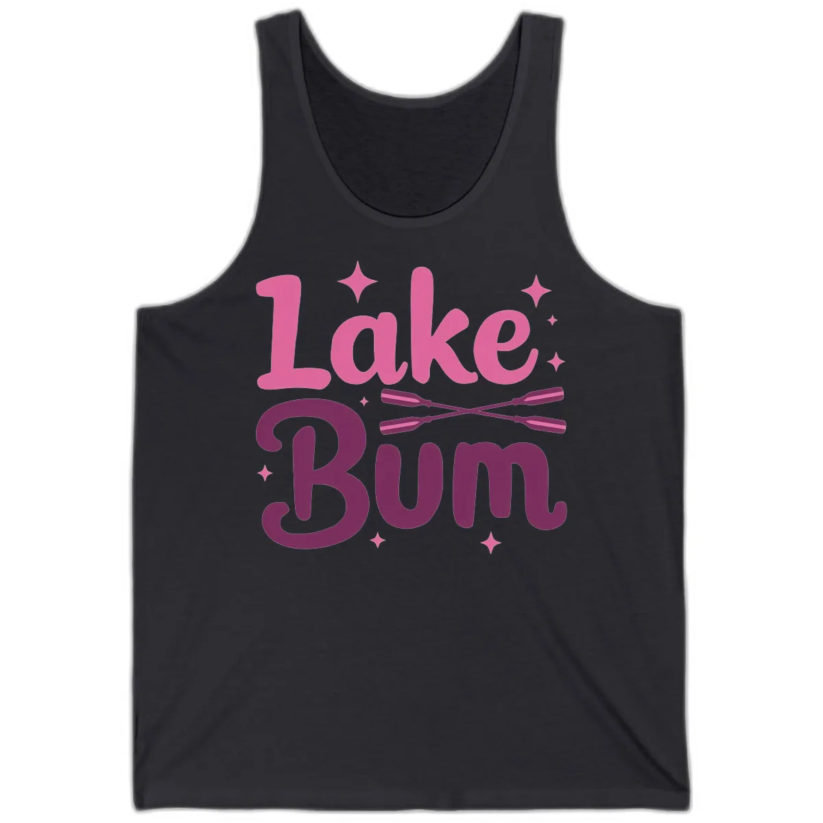 Lake Bum Text and Oars Design Tank in Dark Grey