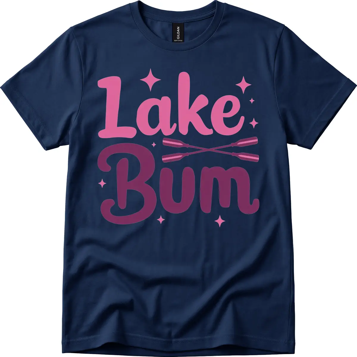 Lake Bum Text and Oars Design T-Shirt in Navy