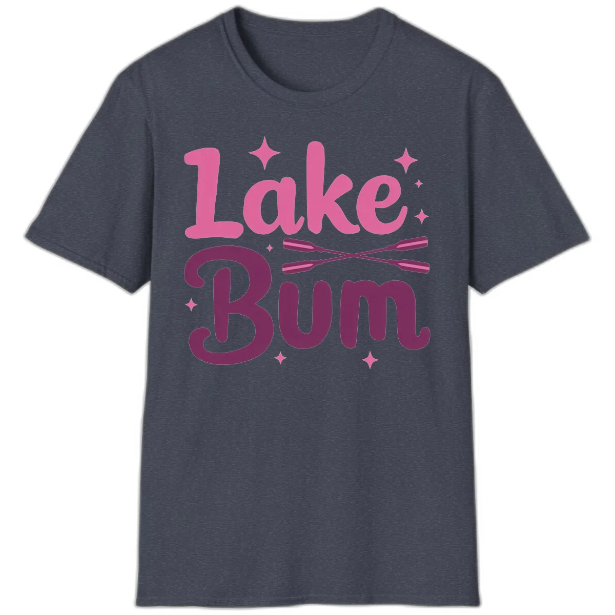 Lake Bum Text and Oars Design T-Shirt in Heather Navy