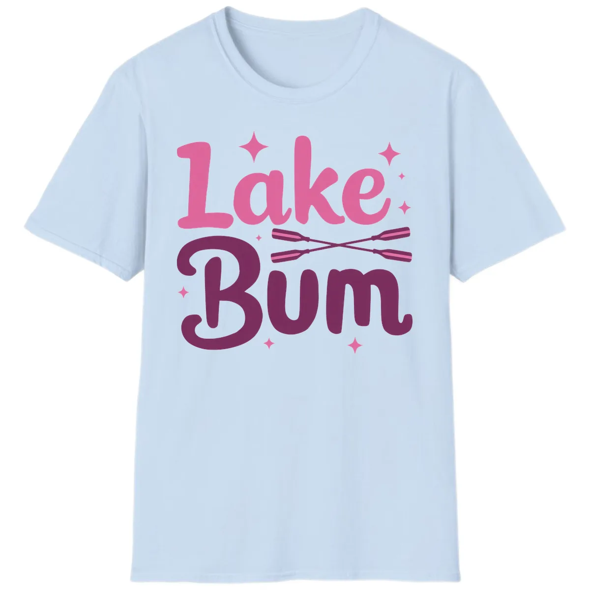 Lake Bum Text and Oars Design T-Shirt in Light Blue