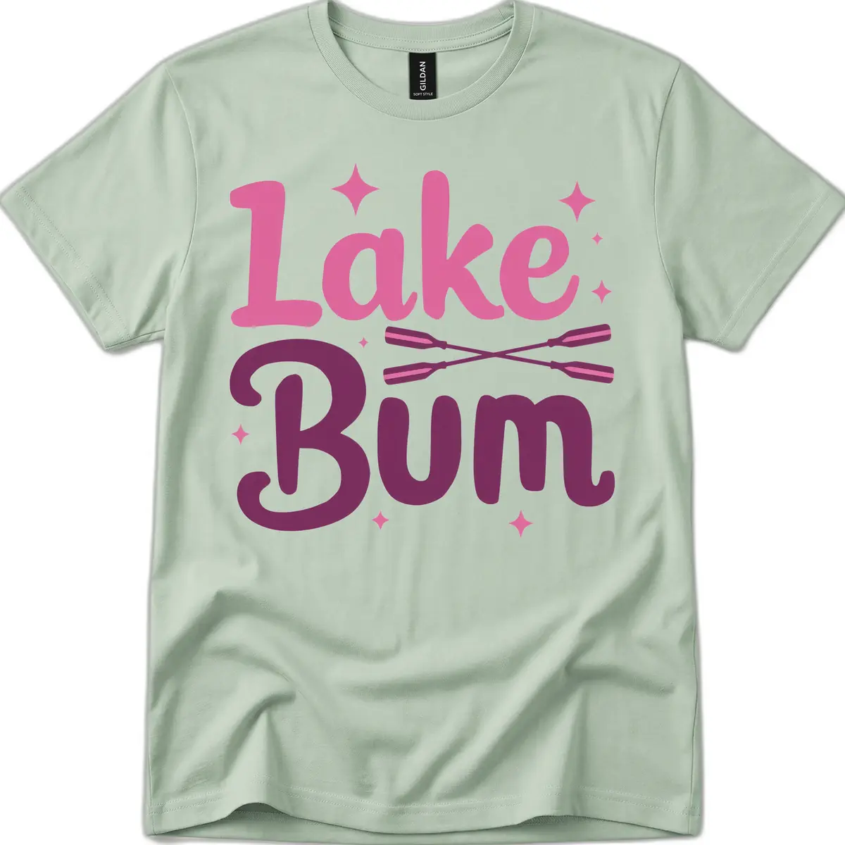 Lake Bum Text and Oars Design T-Shirt in Sage