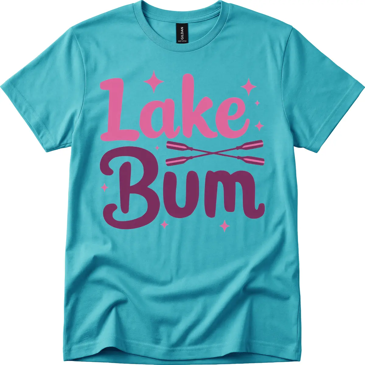 Lake Bum Text and Oars Design T-Shirt in Tropical Blue