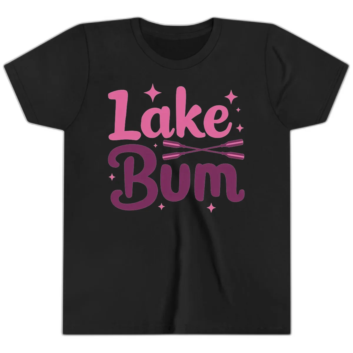 Lake Bum Text and Oars Design Youth T-Shirt in Black