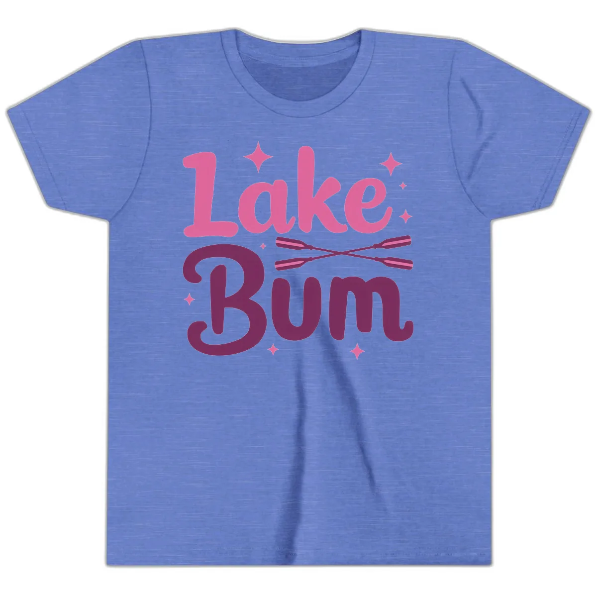 Lake Bum Text and Oars Design Youth T-Shirt in Heather Columbia Blue