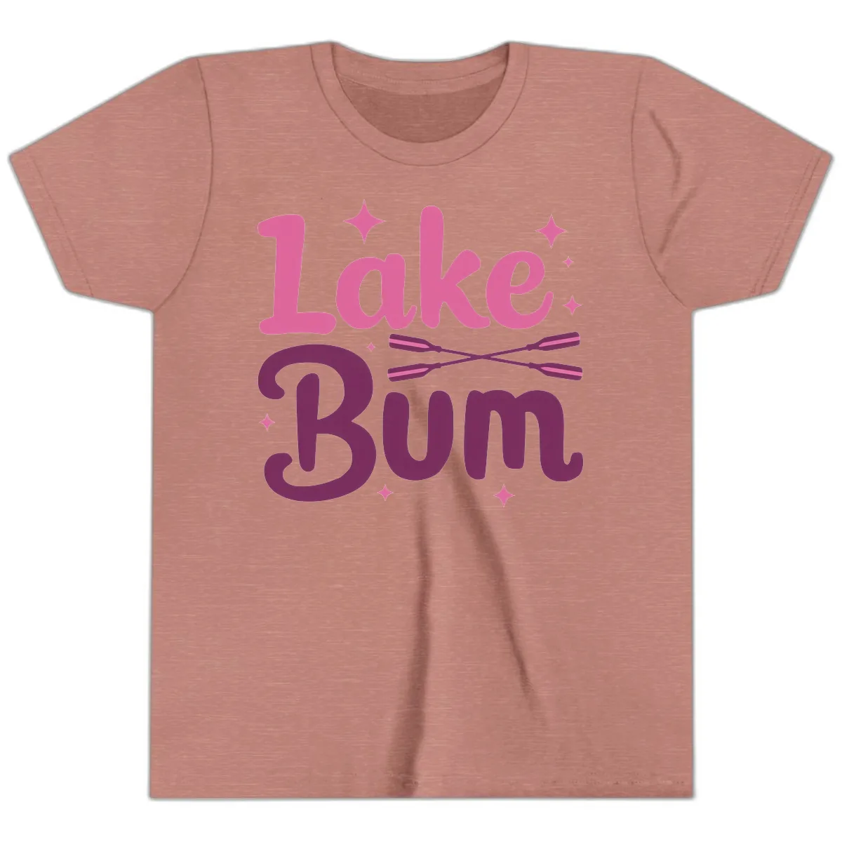Lake Bum Text and Oars Design Youth T-Shirt in Heather Mauve