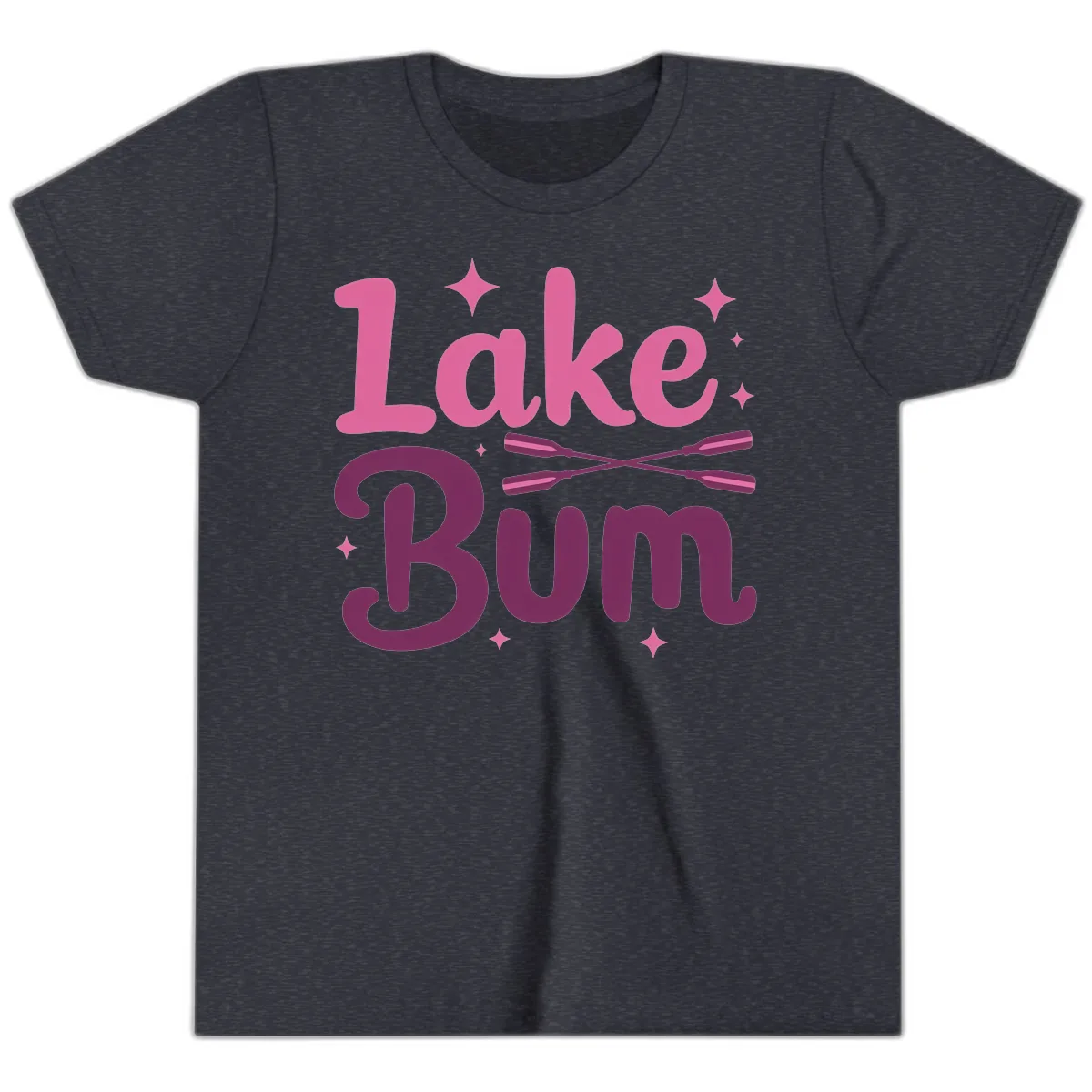 Lake Bum Text and Oars Design Youth T-Shirt in Heather Navy