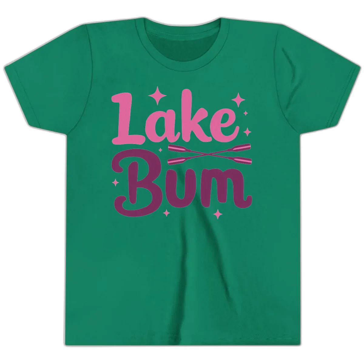 Lake Bum Text and Oars Design Youth T-Shirt in Kelly