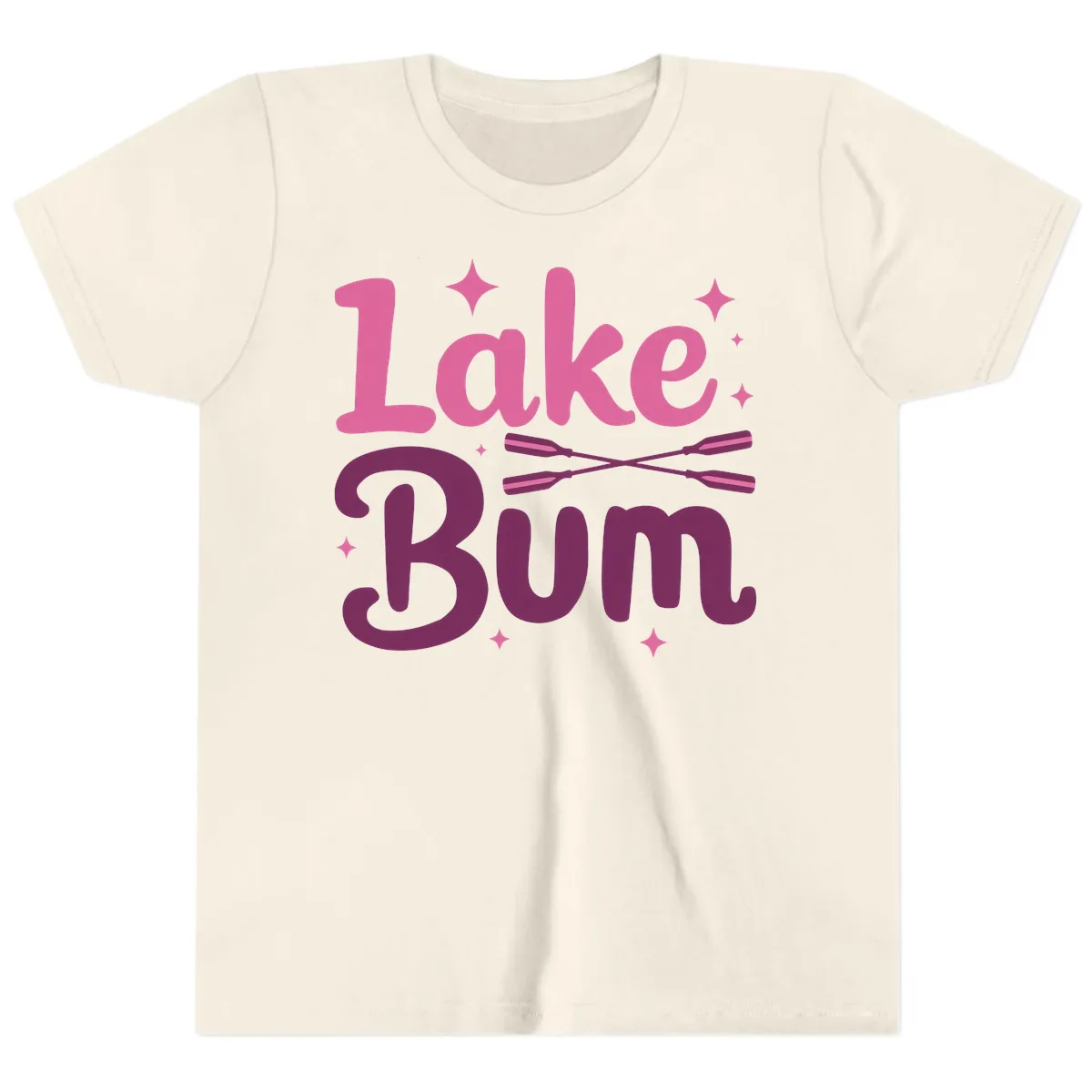 Lake Bum Text and Oars Design Youth T-Shirt in Natural