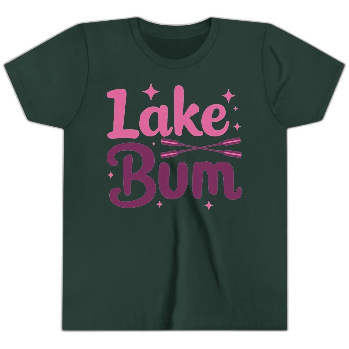 Lake Bum Text and Oars Design Youth T-Shirt in Forest