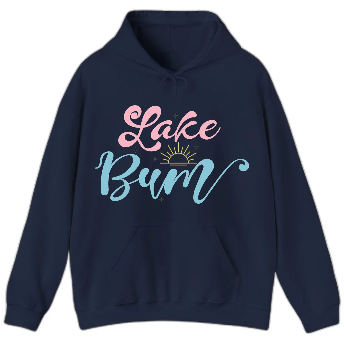 Lake Bum Script Design Hoodie in Navy