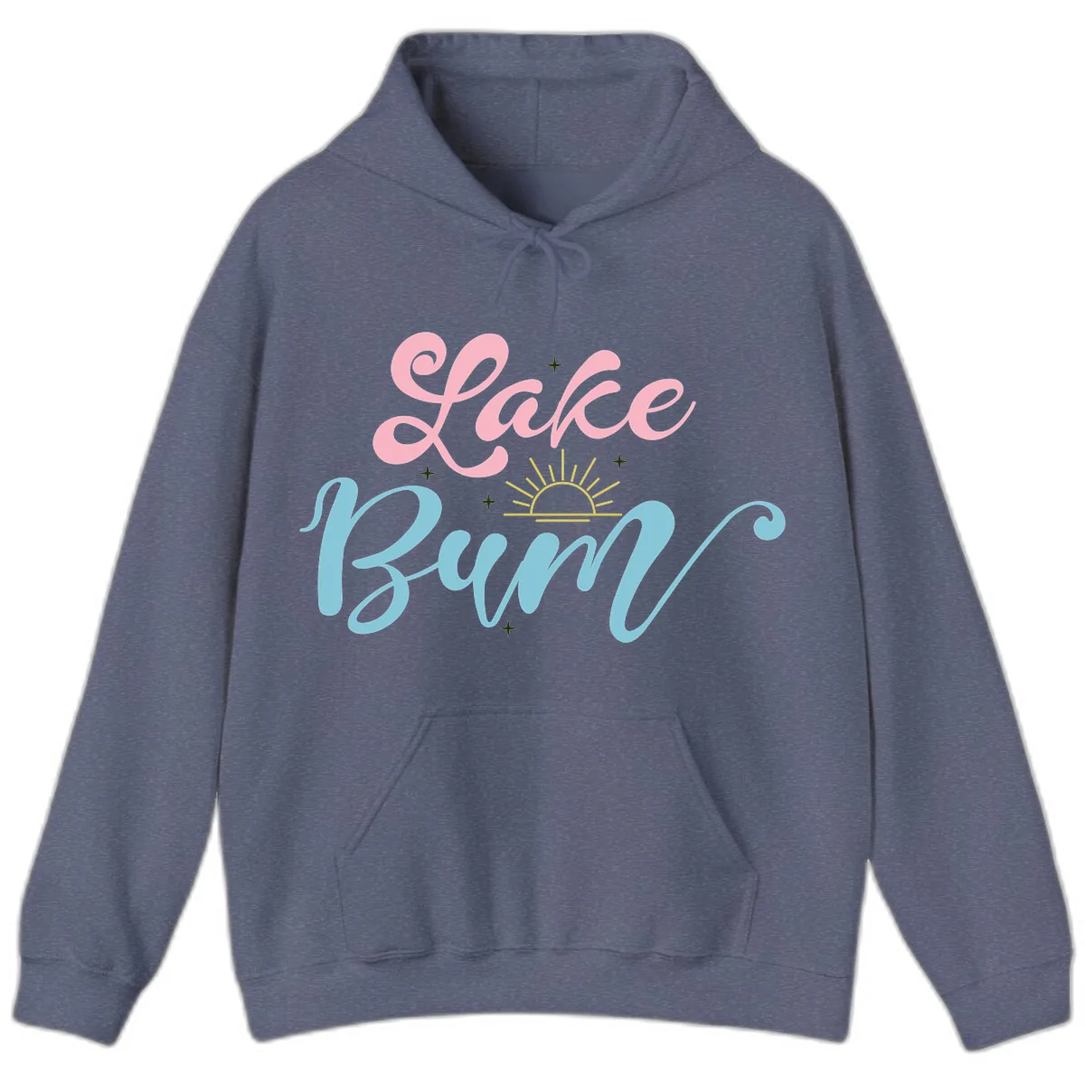 Lake Bum Script Design Hoodie in Heather Navy