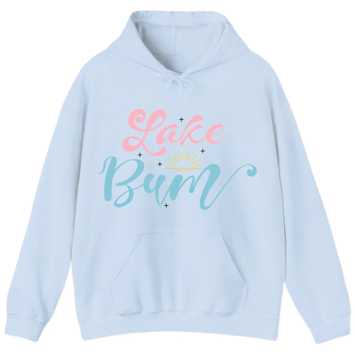 Lake Bum Script Design Hoodie in Light Blue