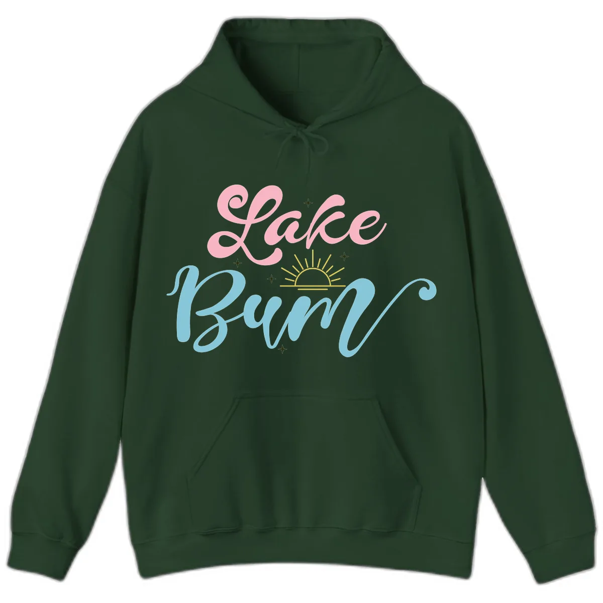 Lake Bum Script Design Hoodie in Forest Green