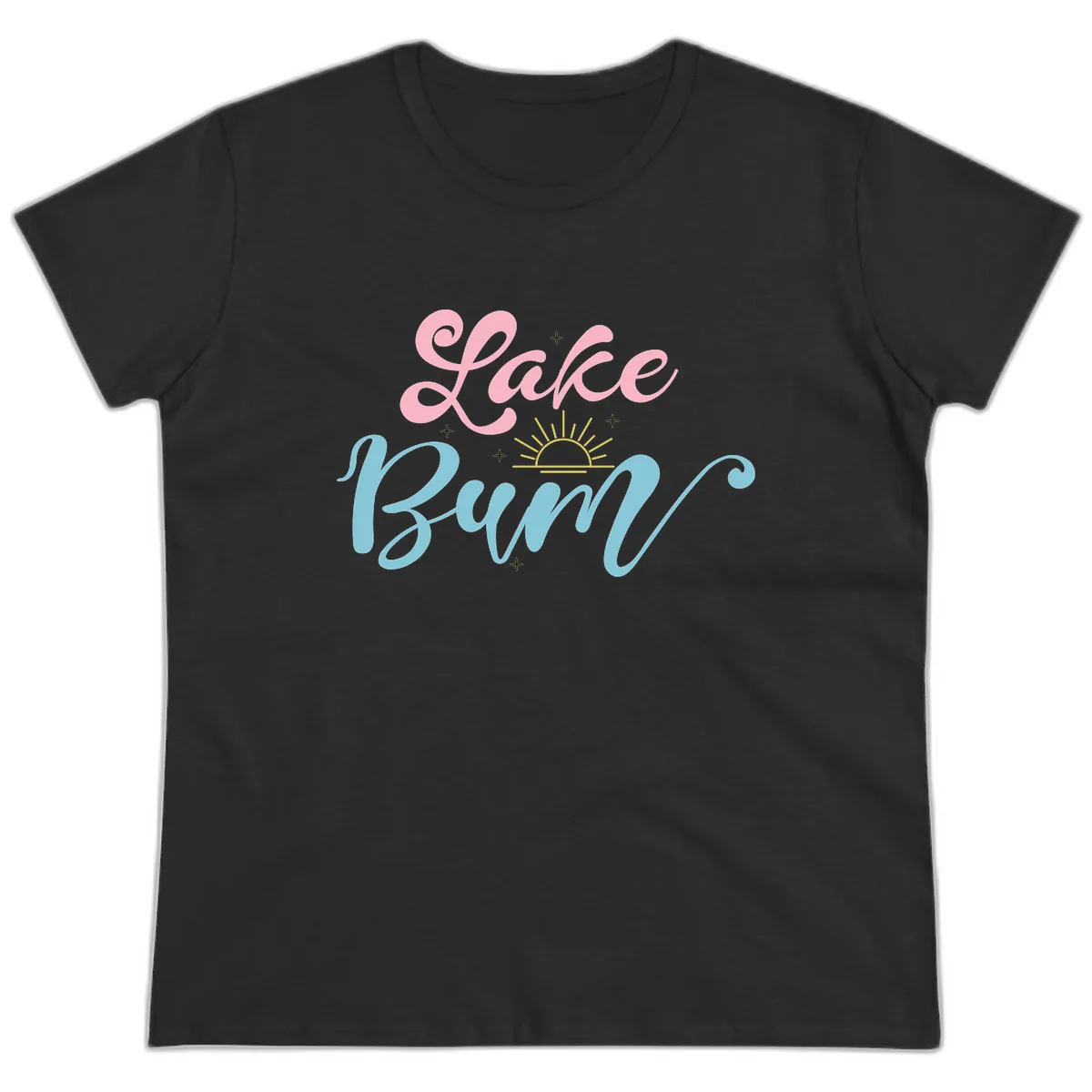 Lake Bum Script Design Ladies Tee in Black