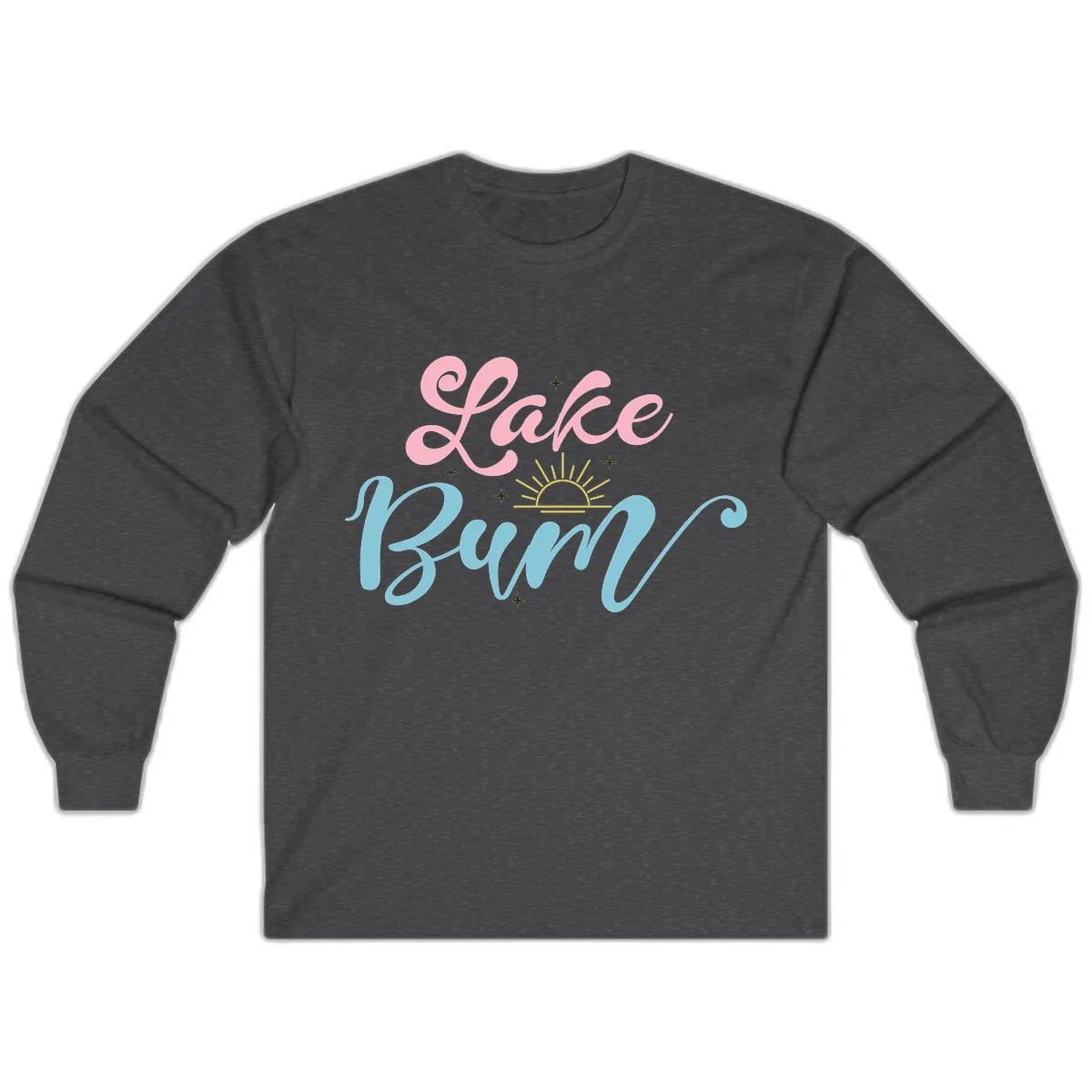 Lake Bum Script Design Long Sleeve in Dark Heather