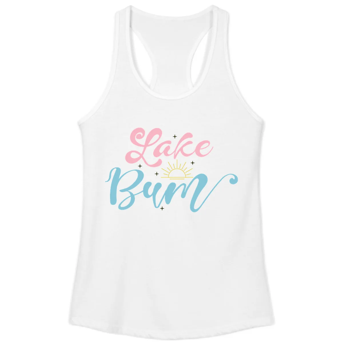 Lake Bum Script Design Ladies Tank in White