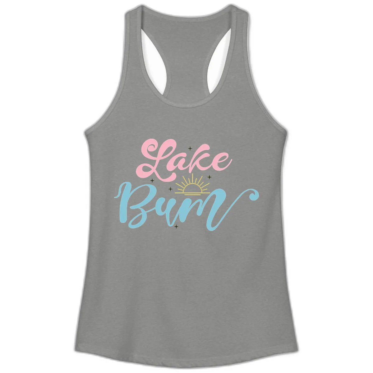 Lake Bum Script Design Ladies Tank in Heather Grey