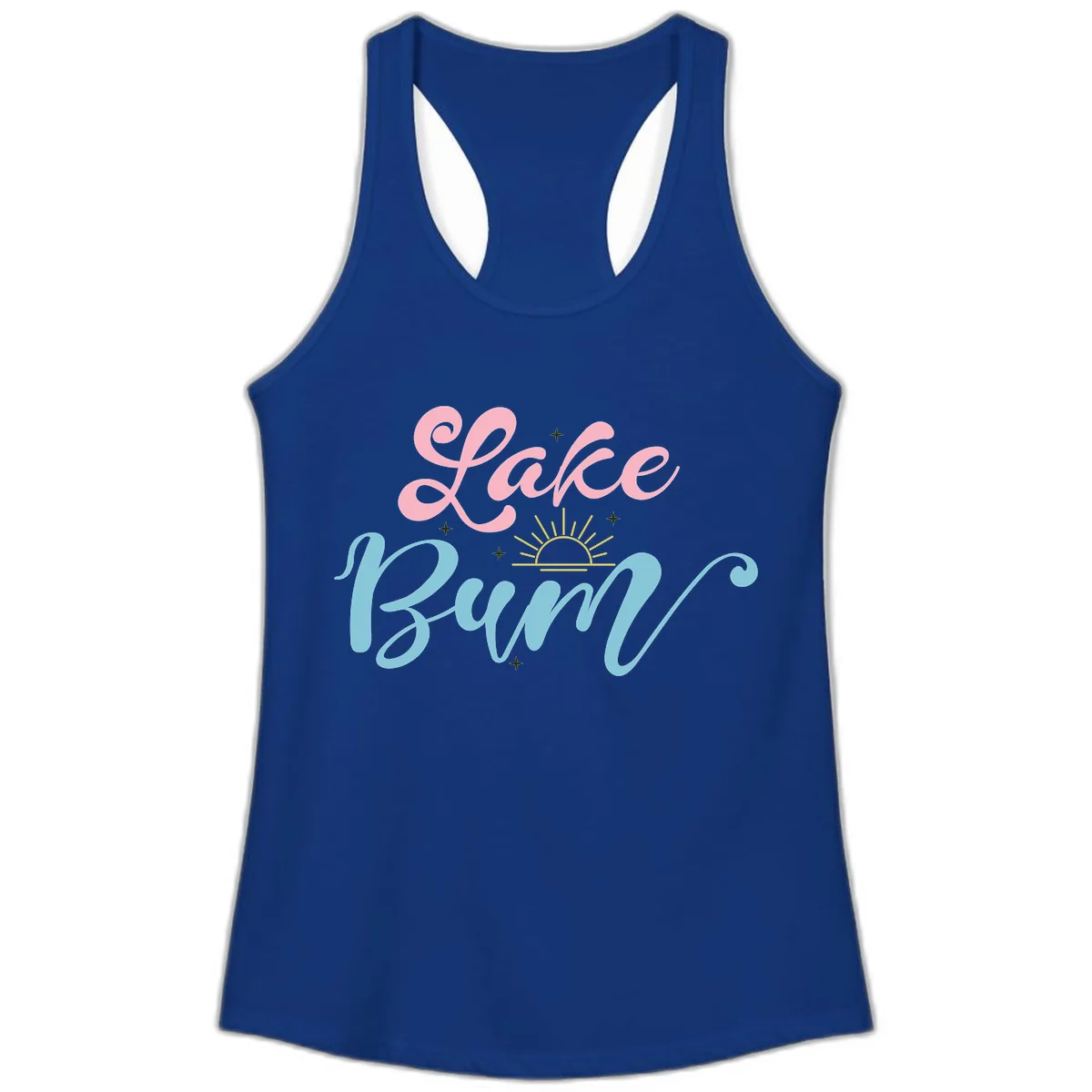 Lake Bum Script Design Ladies Tank in Solid Royal