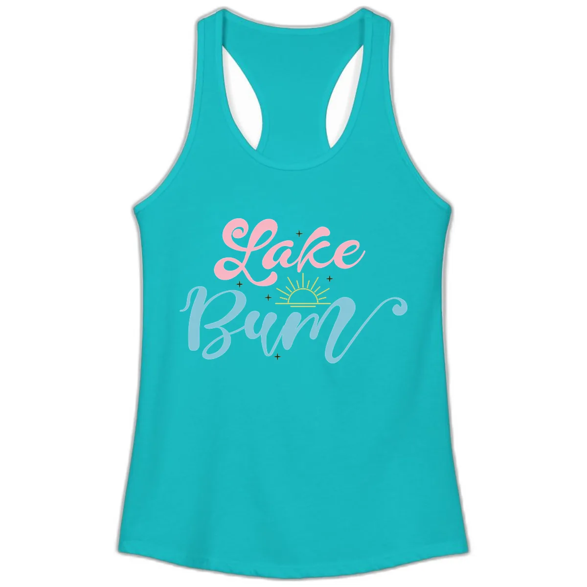 Lake Bum Script Design Ladies Tank in Tahiti Blue