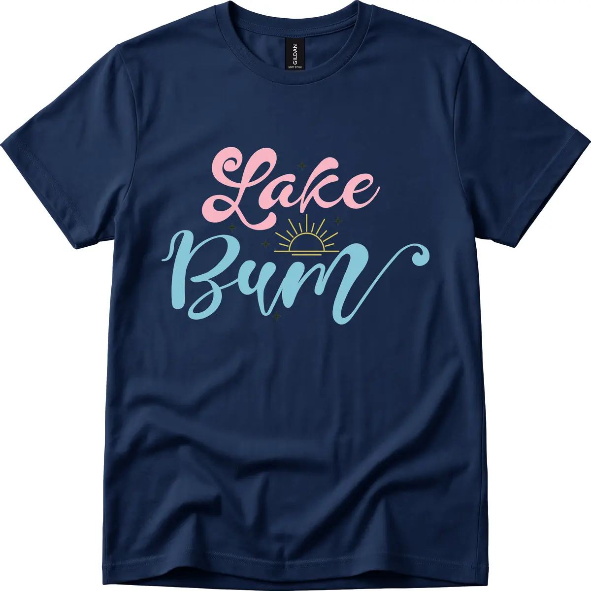 Lake Bum Script Design T-Shirt in Navy