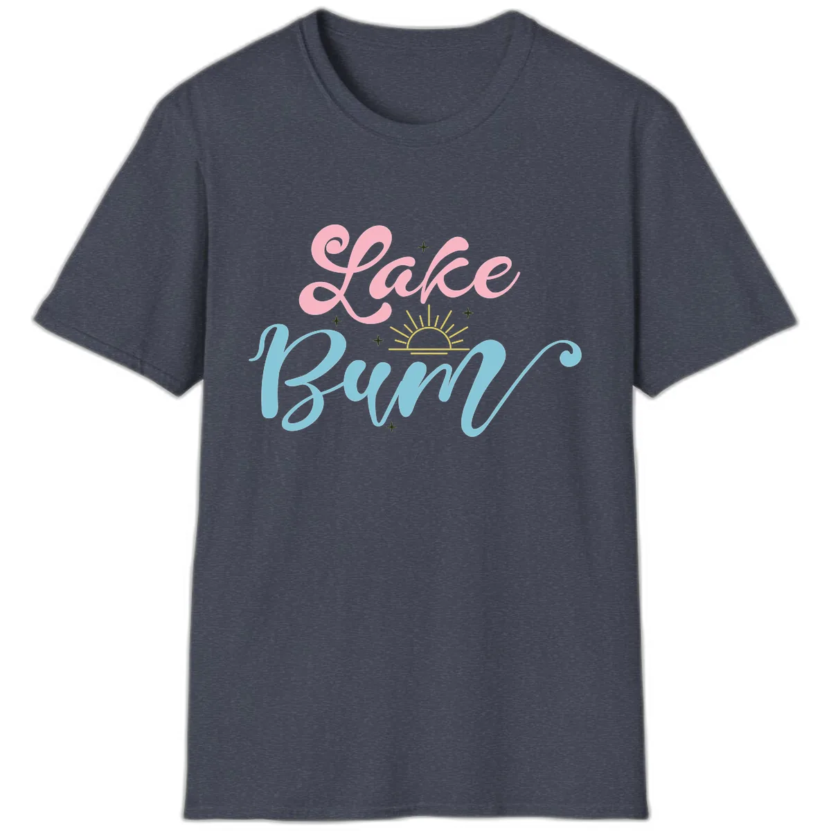 Lake Bum Script Design T-Shirt in Heather Navy