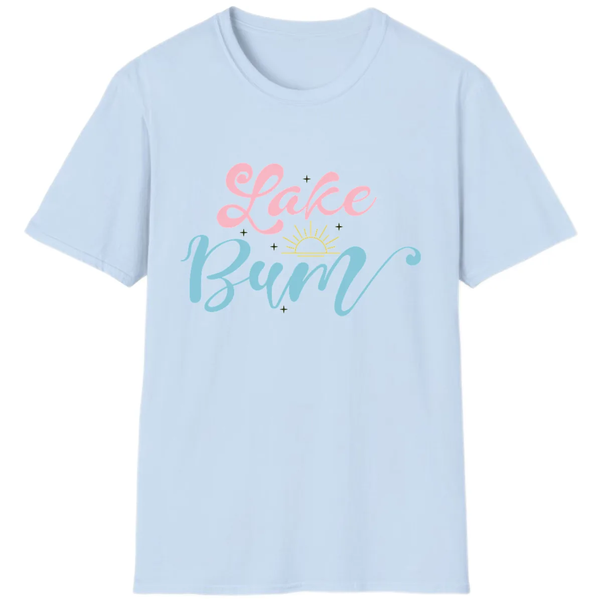 Lake Bum Script Design T-Shirt in Light Blue