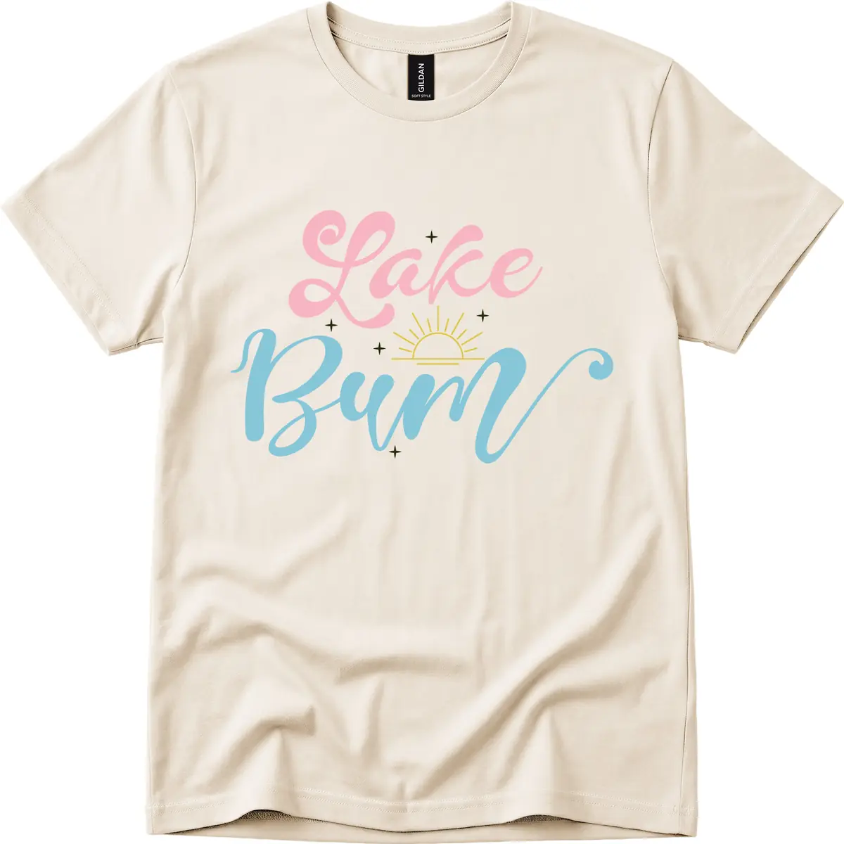 Lake Bum Script Design T-Shirt in Natural