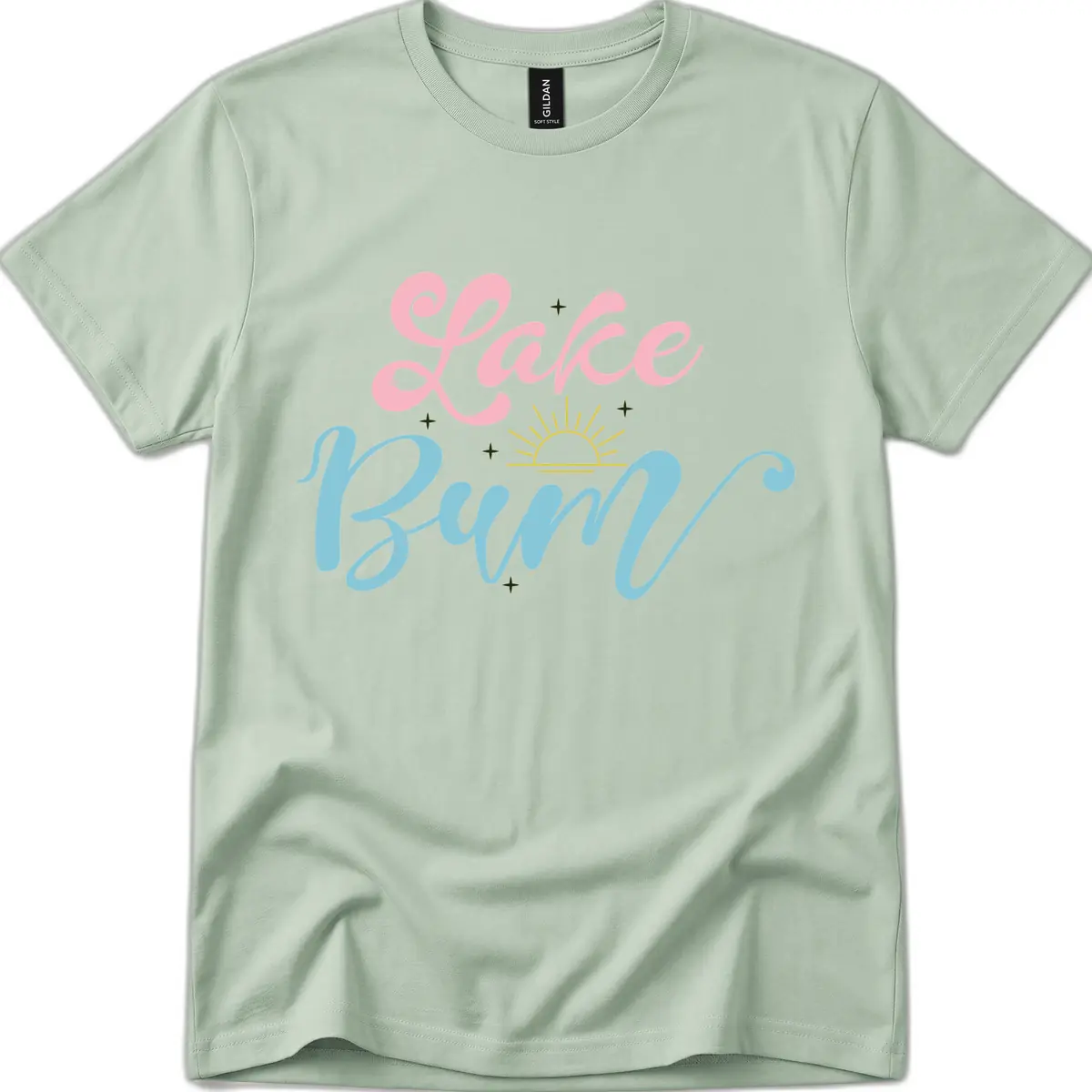 Lake Bum Script Design T-Shirt in Sage