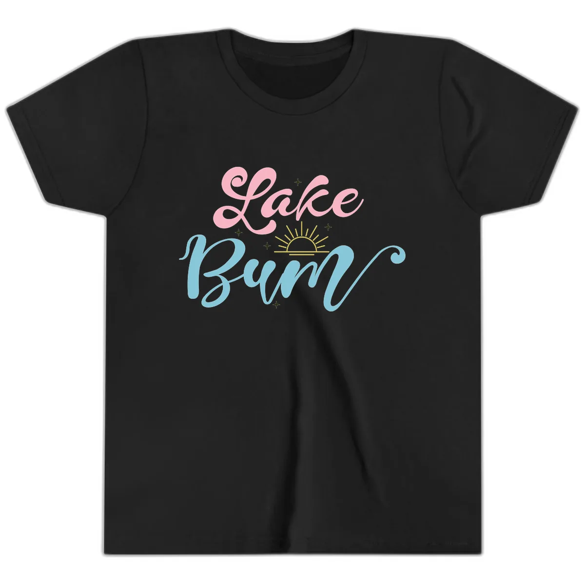 Lake Bum Script Design Youth T-Shirt in Black