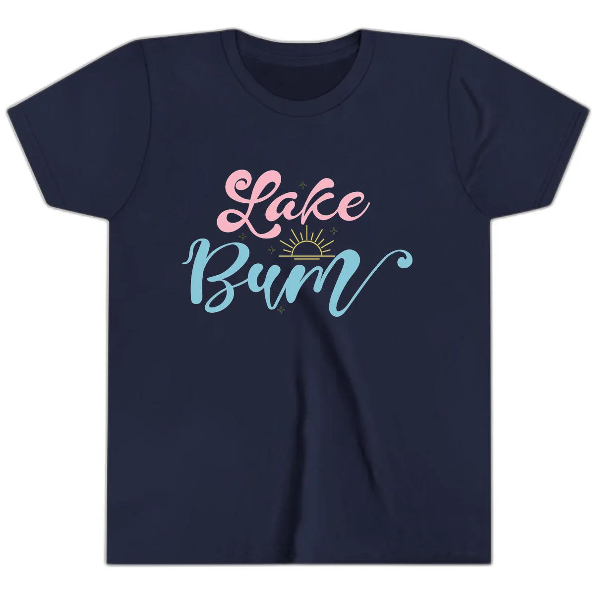 Lake Bum Script Design Youth T-Shirt in Navy