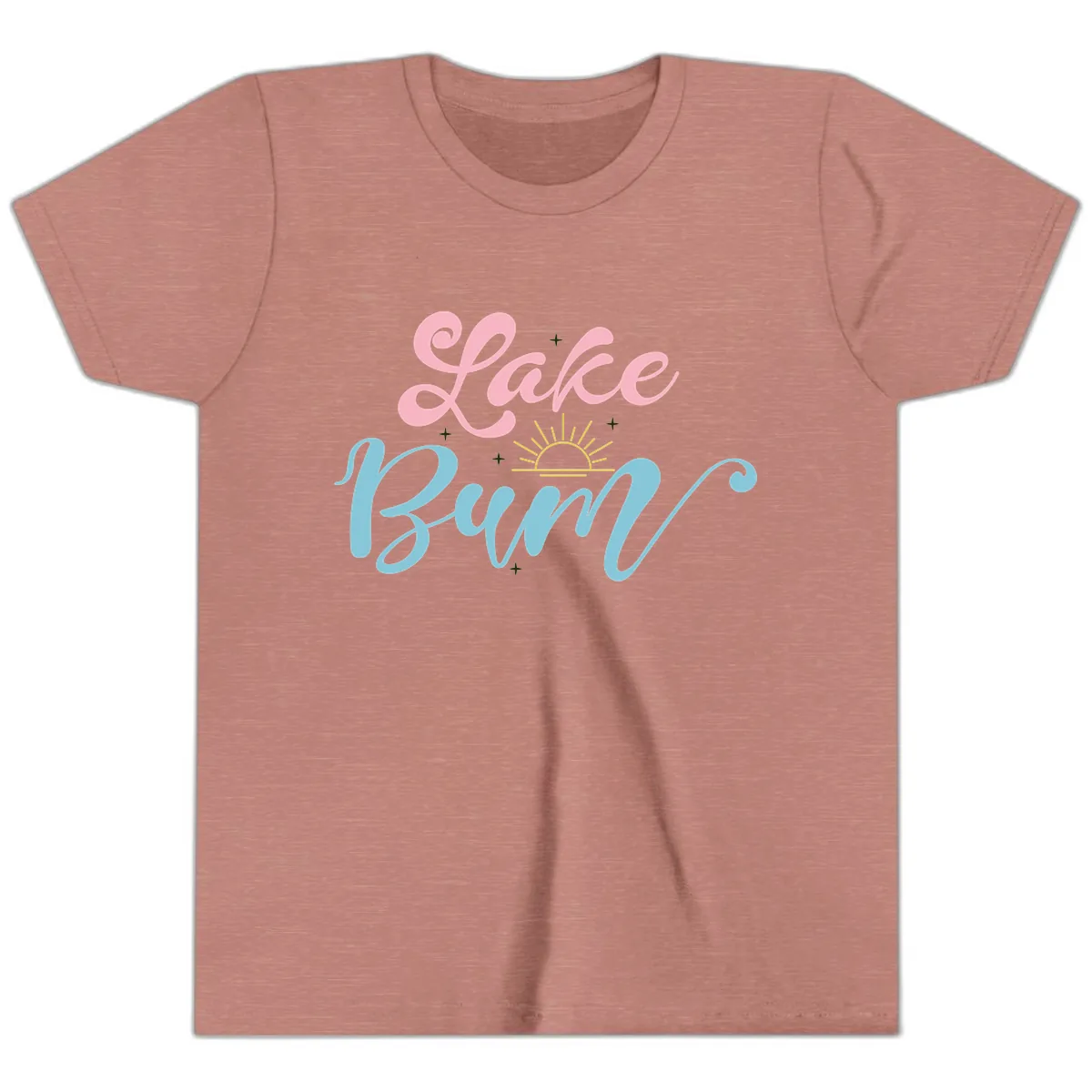 Lake Bum Script Design Youth T-Shirt in Heather Mauve