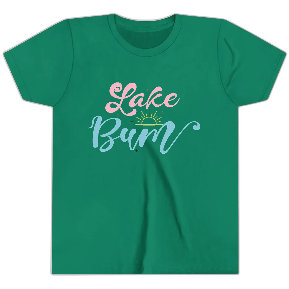 Lake Bum Script Design Youth T-Shirt in Kelly