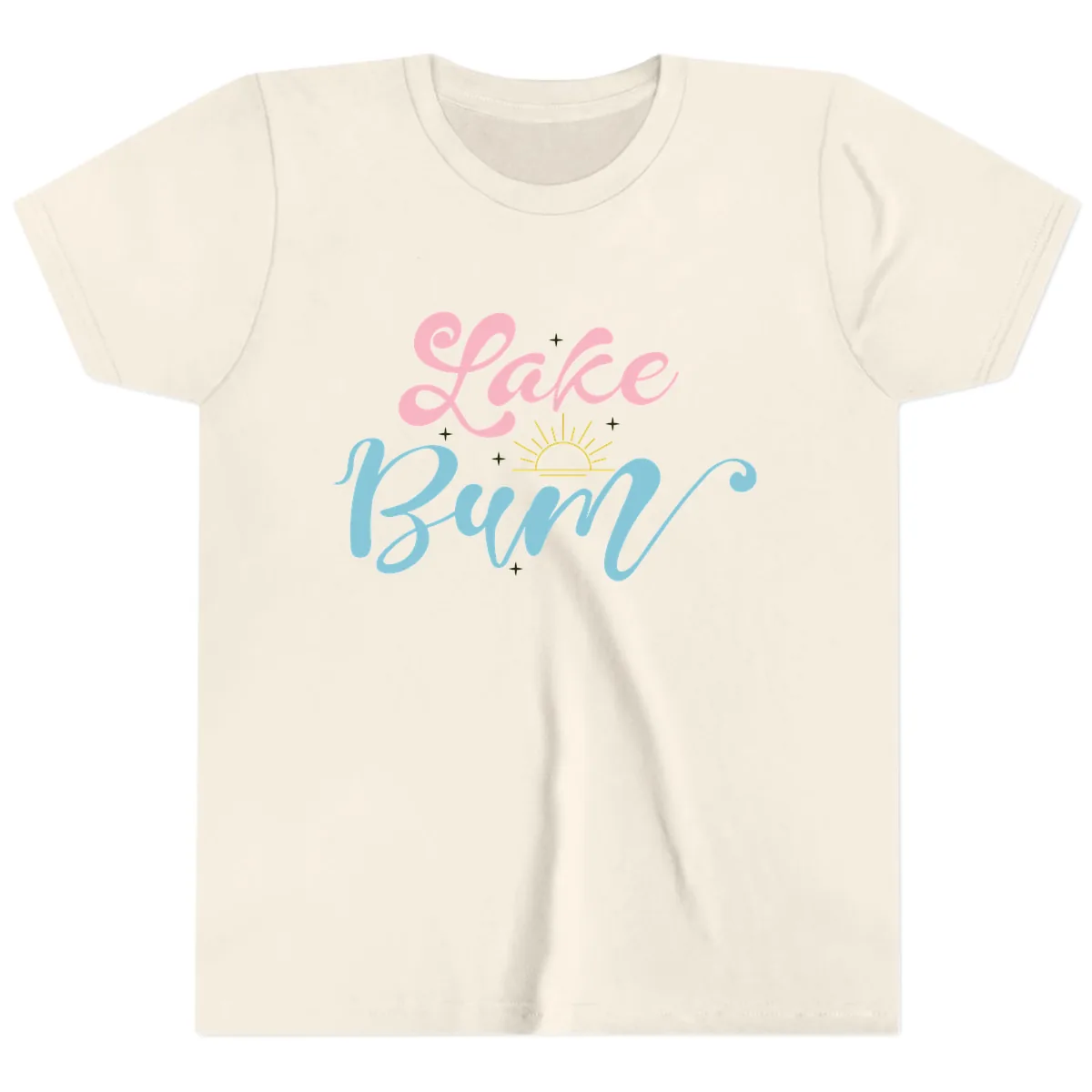 Lake Bum Script Design Youth T-Shirt in Natural