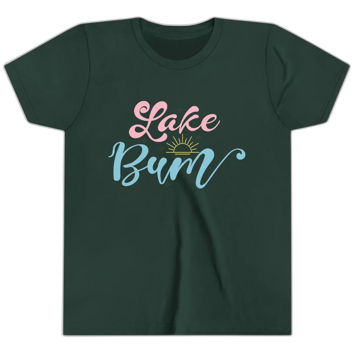 Lake Bum Script Design Youth T-Shirt in Forest